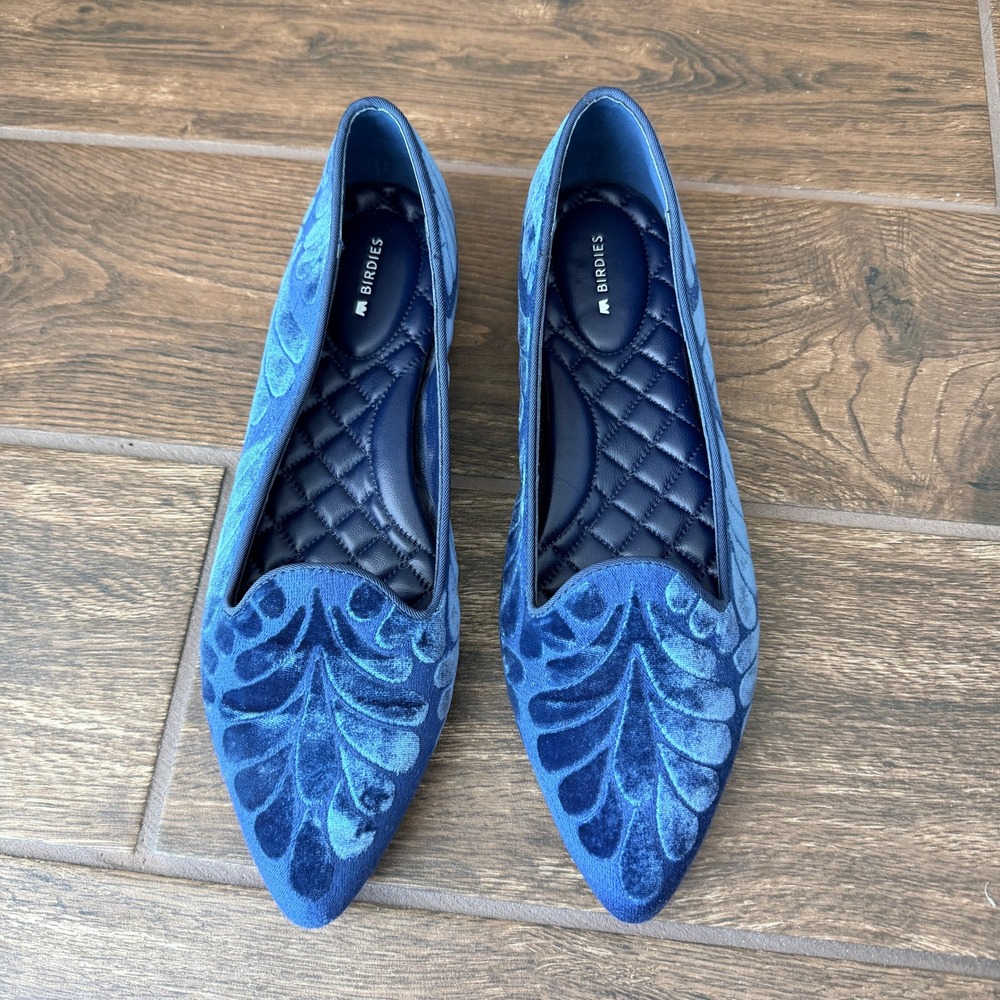 Birdies Blue Velvet Pointed-Toe Flats